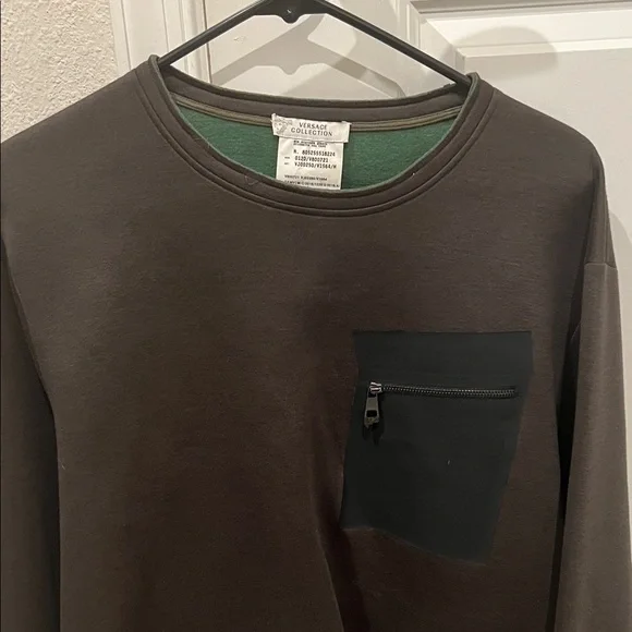 Dark Green Versace Collection Crew Neck Sweater with Pocket - Picture 2 of 5